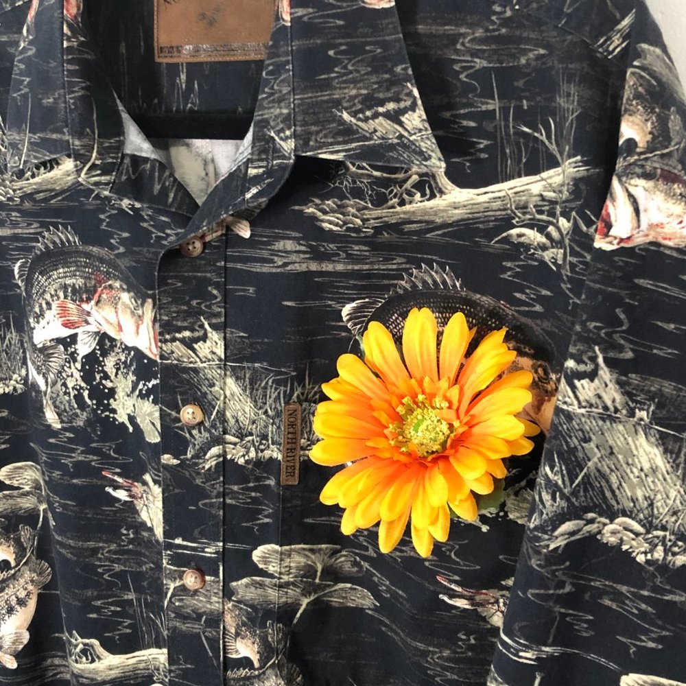 Black North River Trout Flying Fishing Shirt Large